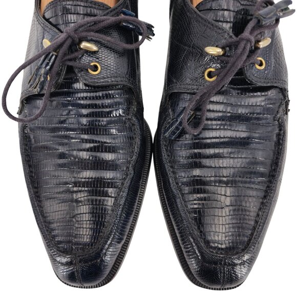 Vintage David Eden Exotic Teju Lizard Navy Blue Dress Shoes Men Size 8.5 Oxfords - Picture 2 of 13